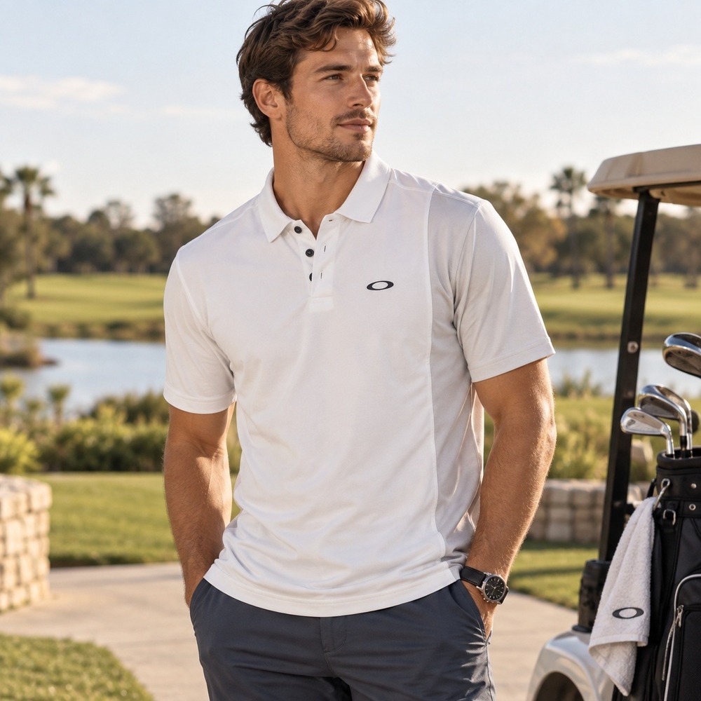 Oakley Polo Mens Large White Grey Hydrolix Golf Sporty Athleisure